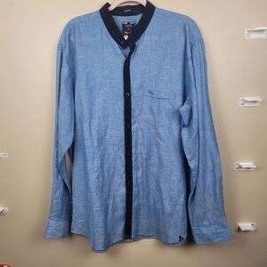 Blue Frog 100% Cotton Blue Collarless Button Down Shirt size 2XL Slim Fit